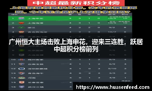 广州恒大主场击败上海申花，迎来三连胜，跃居中超积分榜前列
